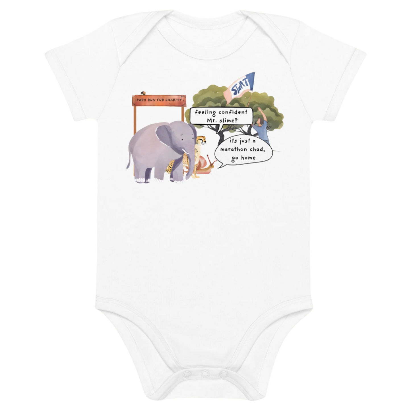 Animal Marathon Designed White Baby Bodysuit