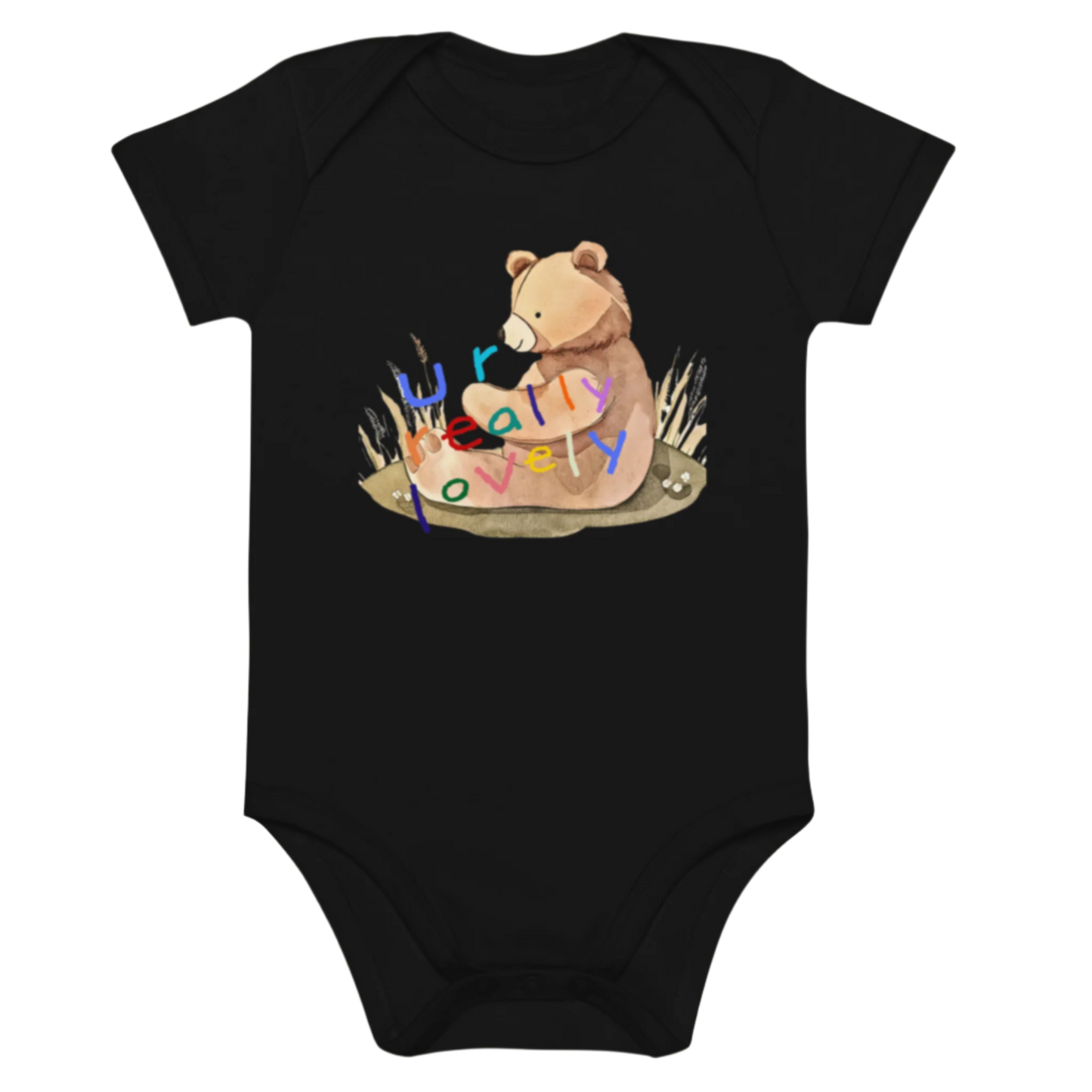 Black Teddy Bear Graphic Organic Cotton Baby Bodysuit