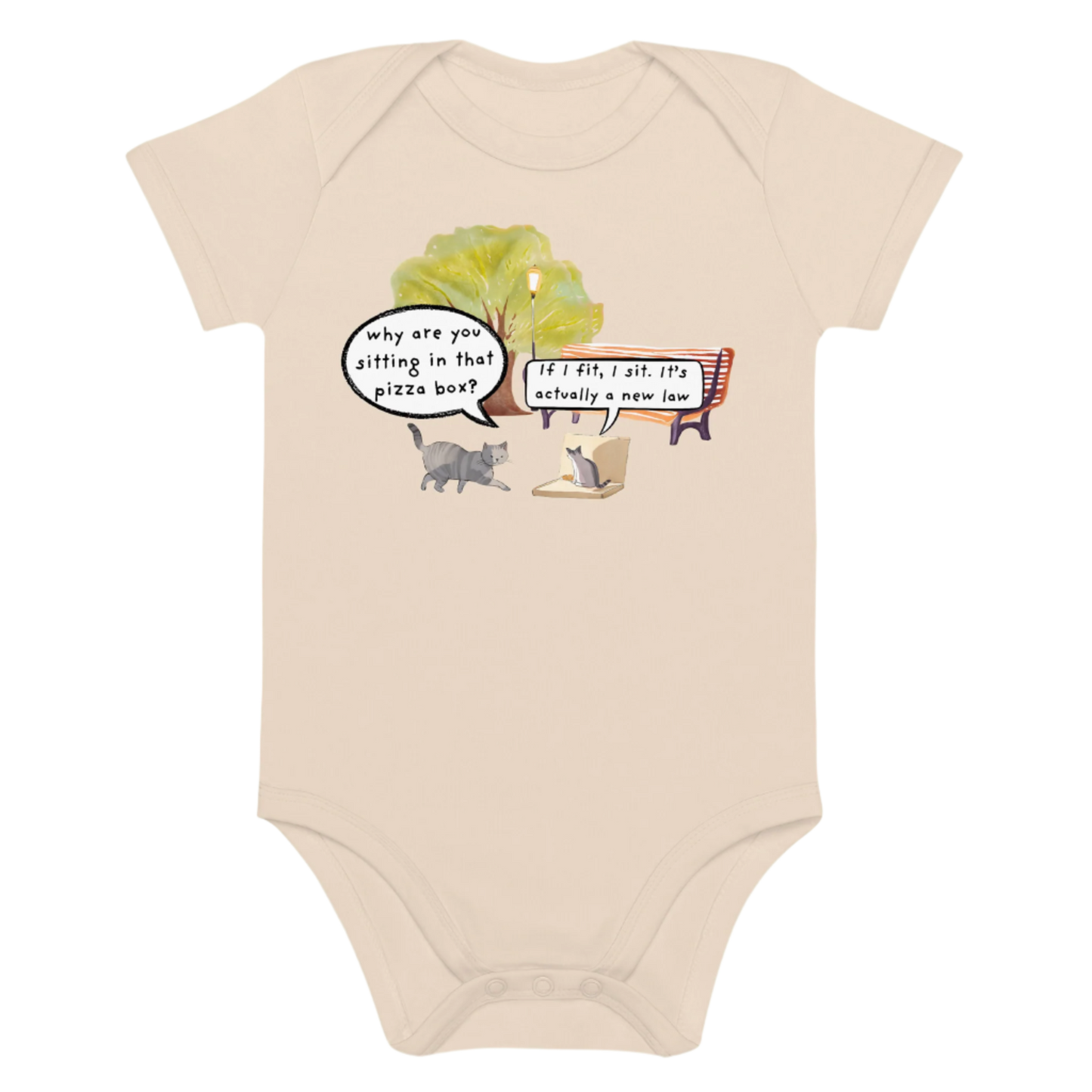 Cat-Themed Baby Bodysuit in a Natural Organic Colour
