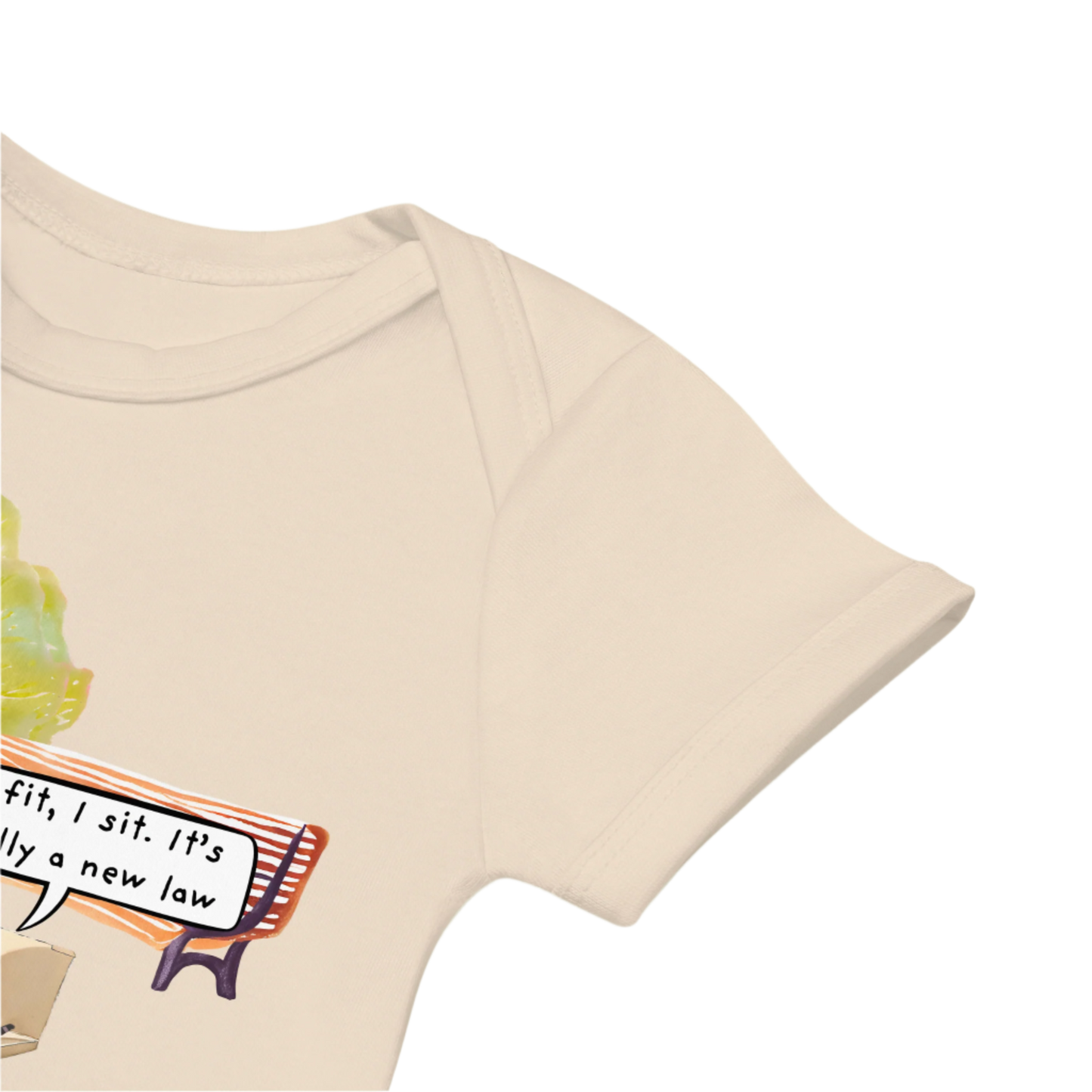 Sleeve of a Cat-Themed Baby Bodysuit in Natural Organic
