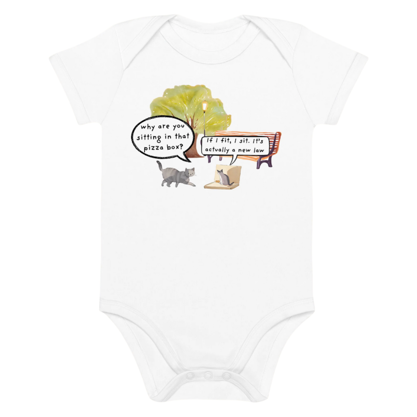Cat-Themed Baby Bodysuit in White