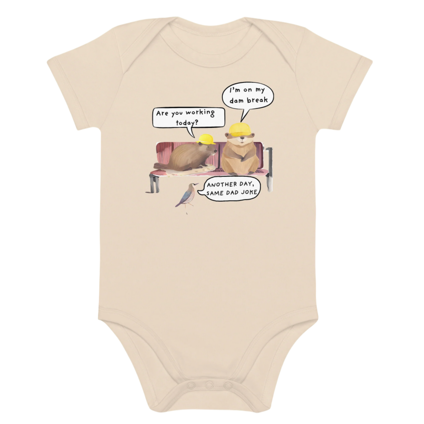 Natural Organic Colour Humorous Beaver-Themed Baby Bodysuit
