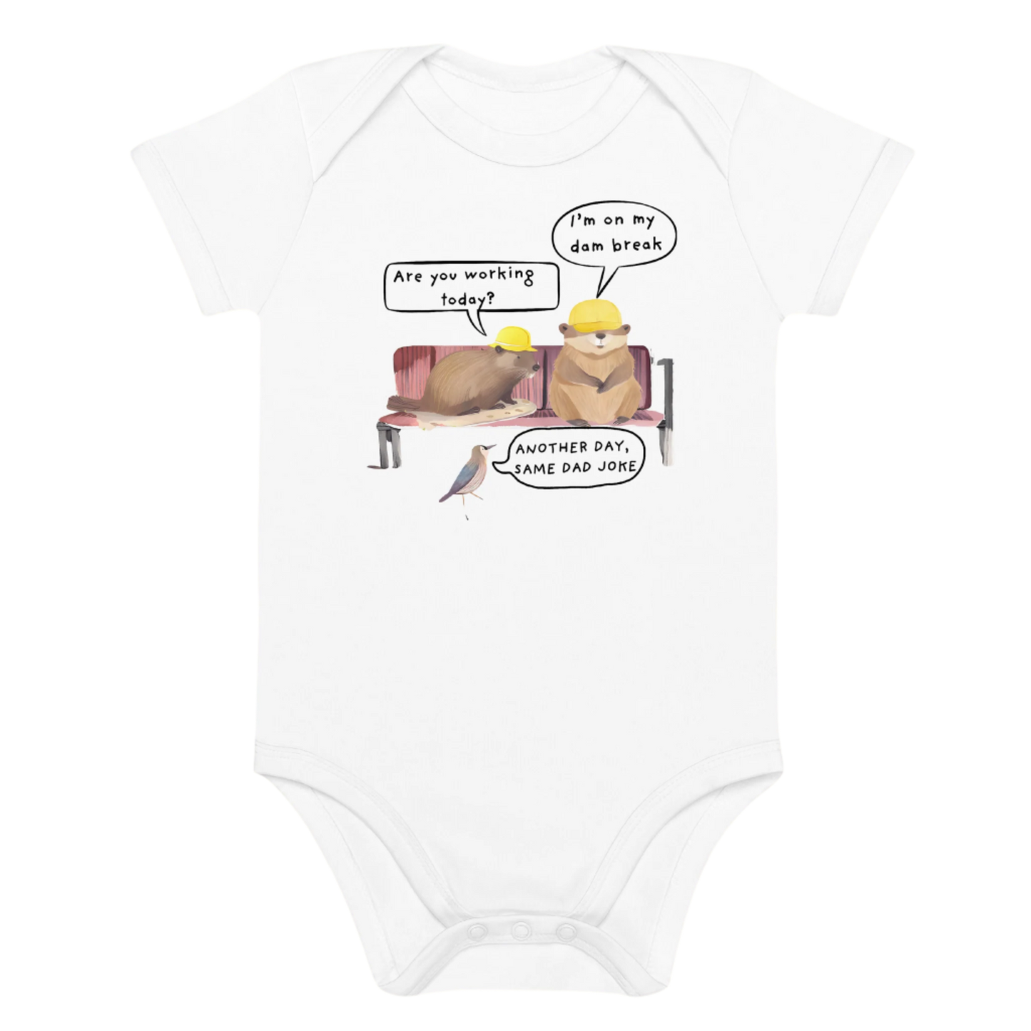 White Humorous Beaver-Themed Baby Bodysuit