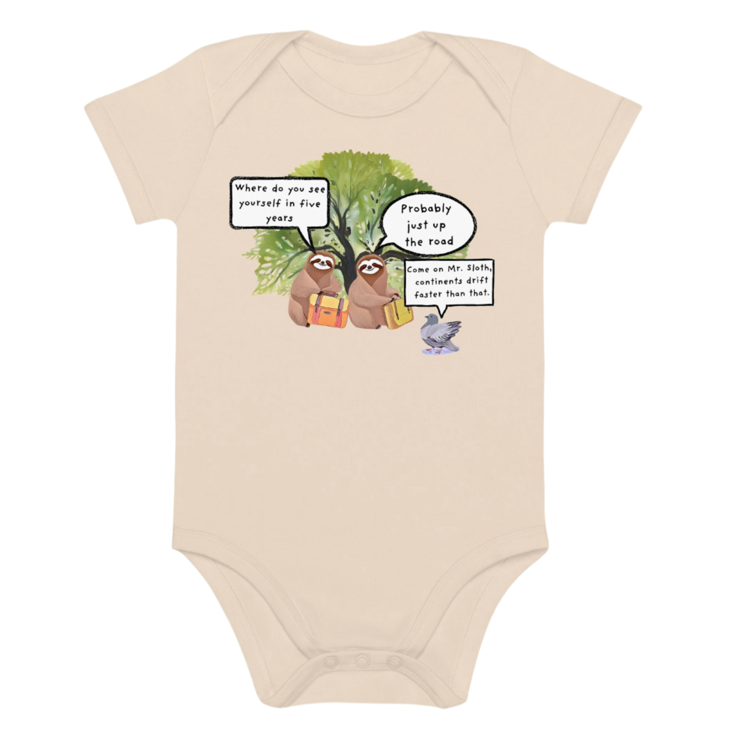Natural Organic Colour Slow Sloth-Themed Baby Bodysuit
