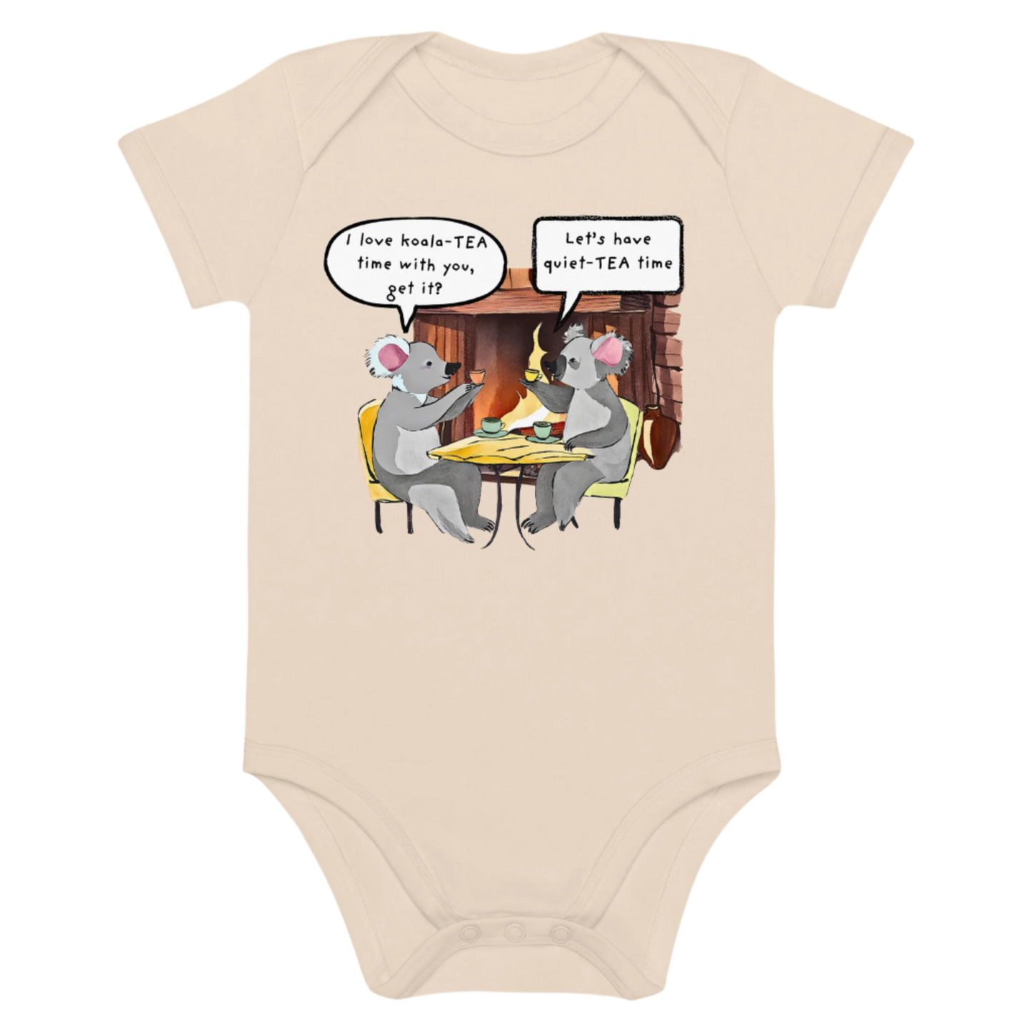 Natural Organic Coloured Koala-Themed Baby Onesie