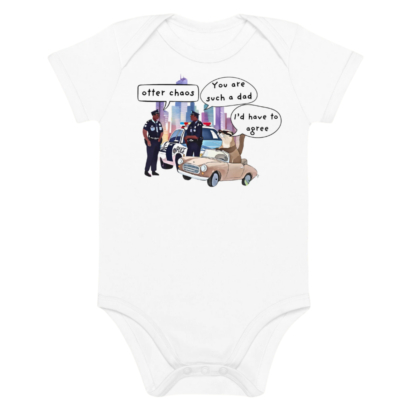 Otter-Themed White Baby Bodysuit in White