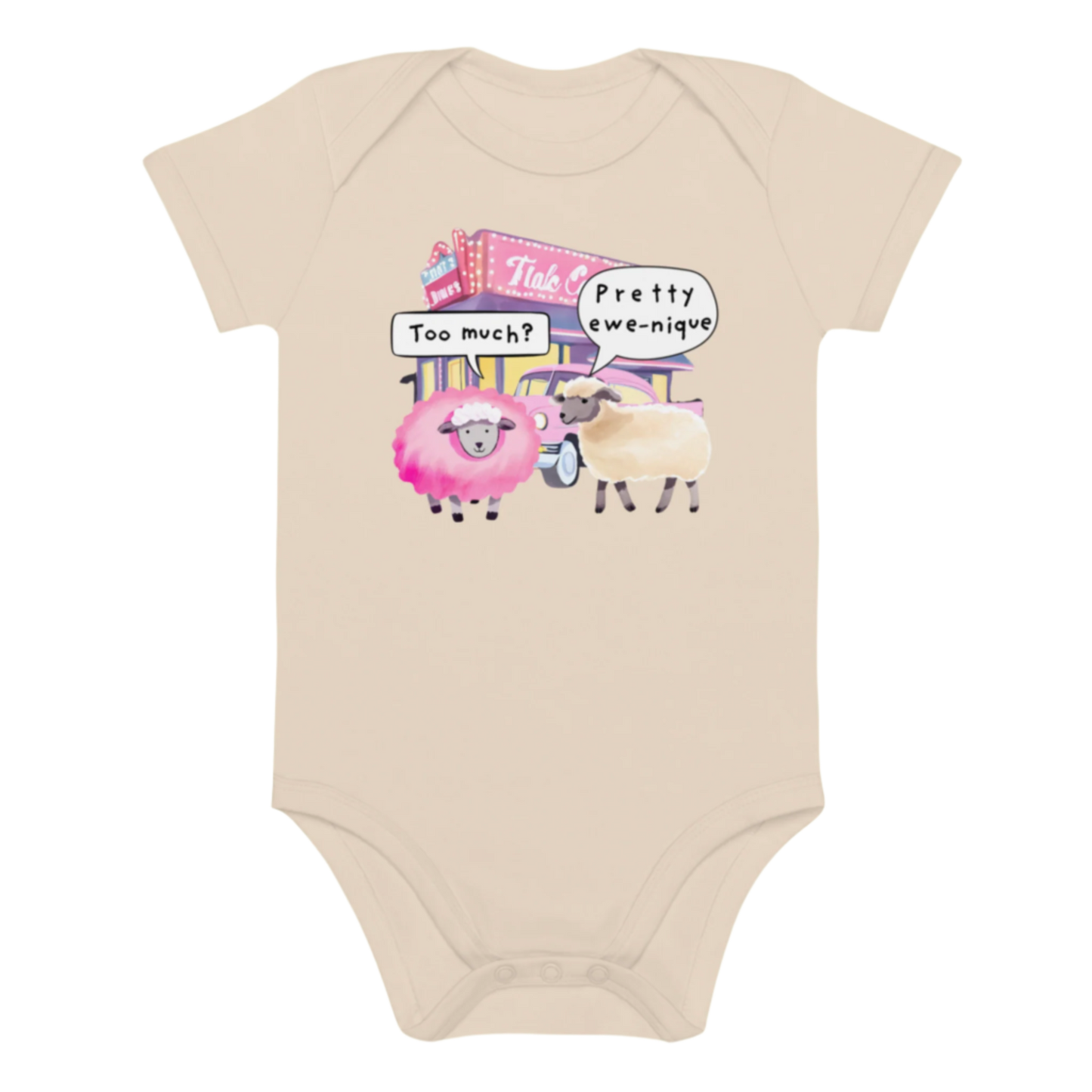 Sheep Design Baby Bodysuit in Natural Organic