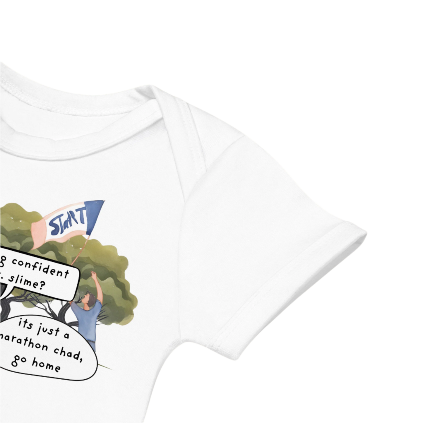 Sleeve of Animal Marathon Designed White Baby Bodysuit