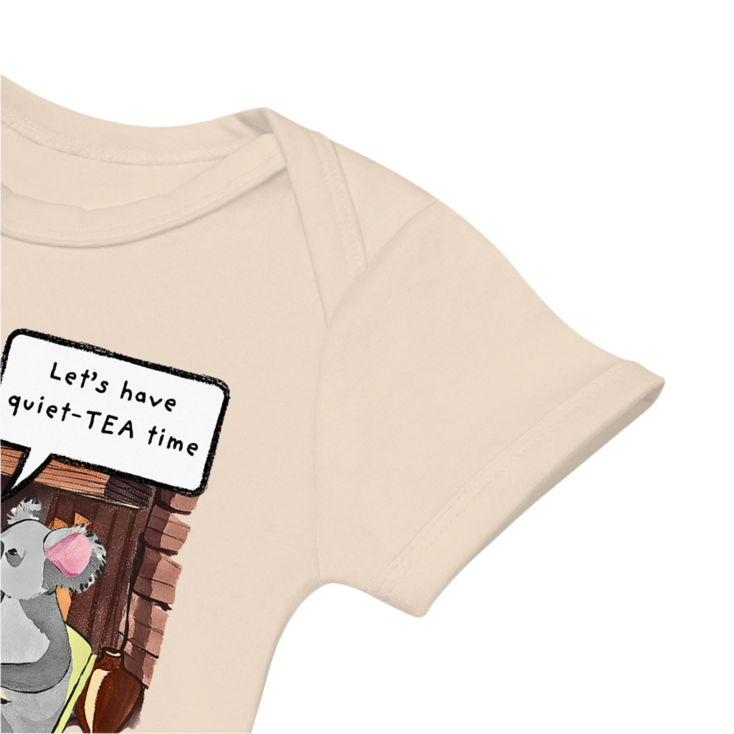 Sleeve of Natural Organic Coloured Koala-Themed Baby Onesie