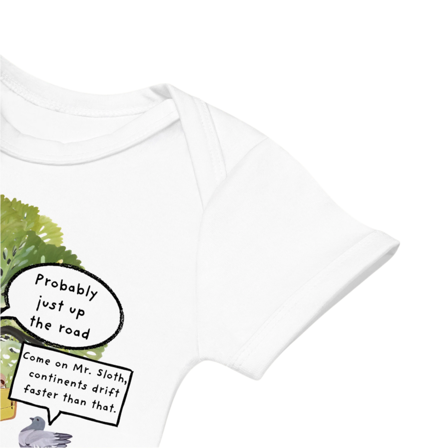 Sleeve of a White Slow Sloth-Themed Baby Bodysuit