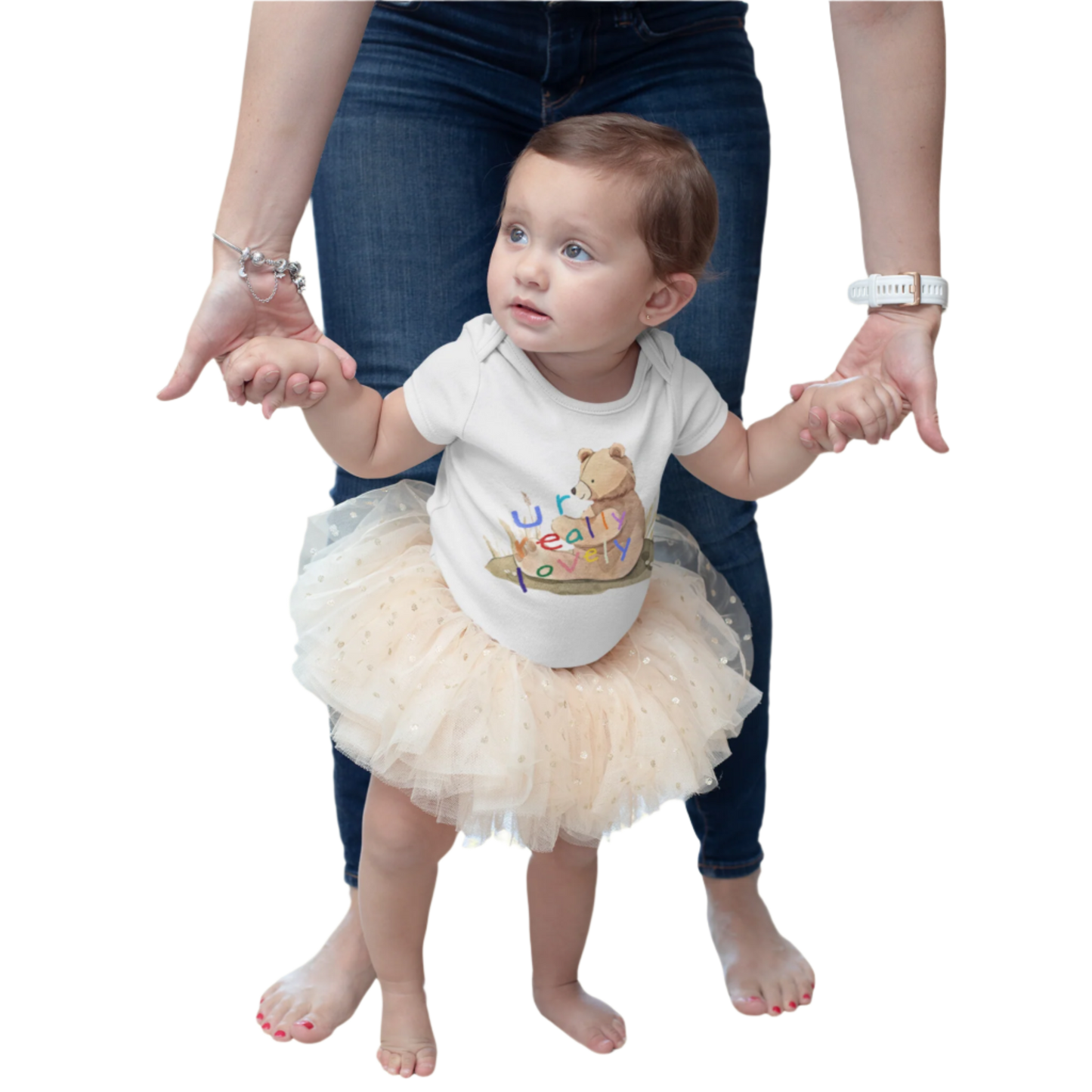 Teddy Bear Graphic White Organic Cotton Baby Bodysuit