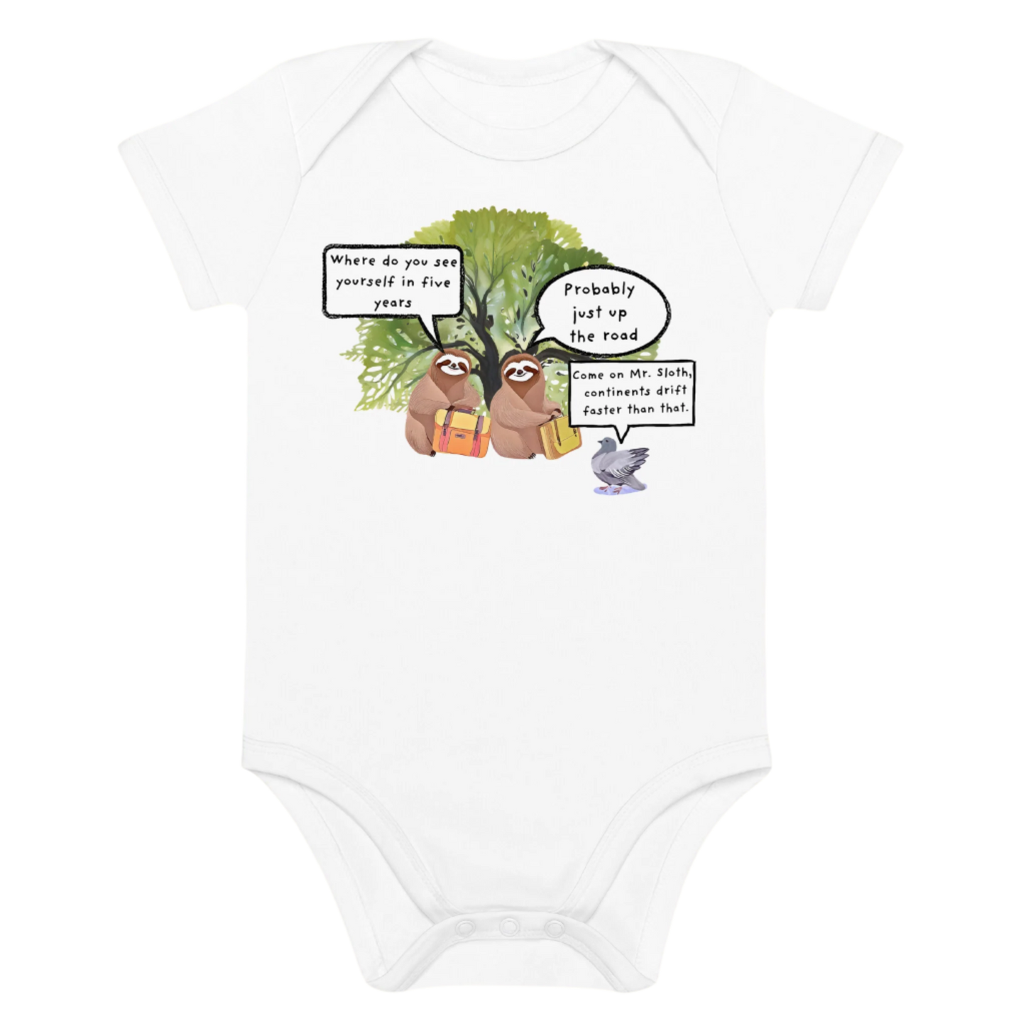 White Slow Sloth-Themed Baby Bodysuit