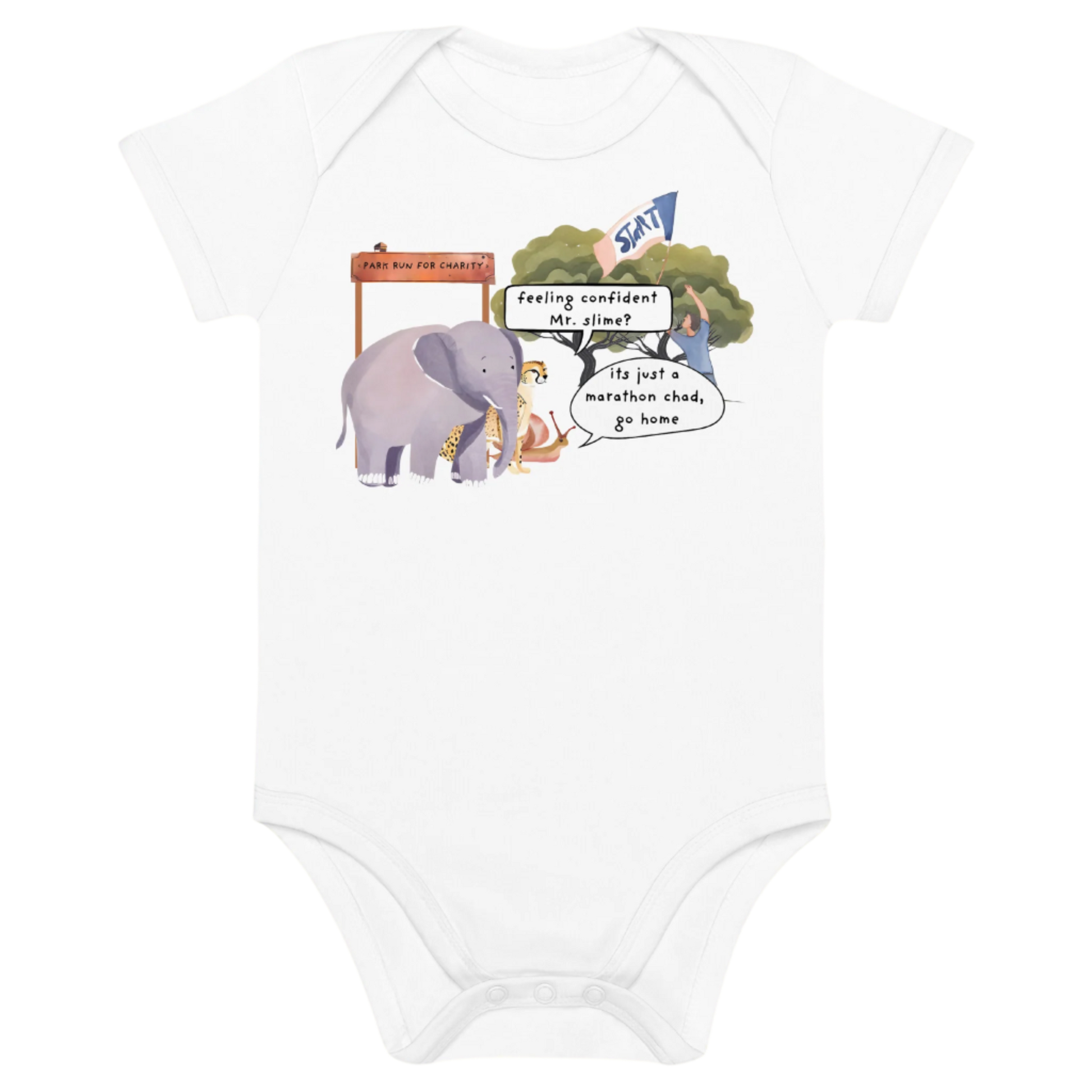 Animal Marathon Designed White Baby Bodysuit