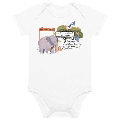 Animal Marathon Designed White Baby Bodysuit