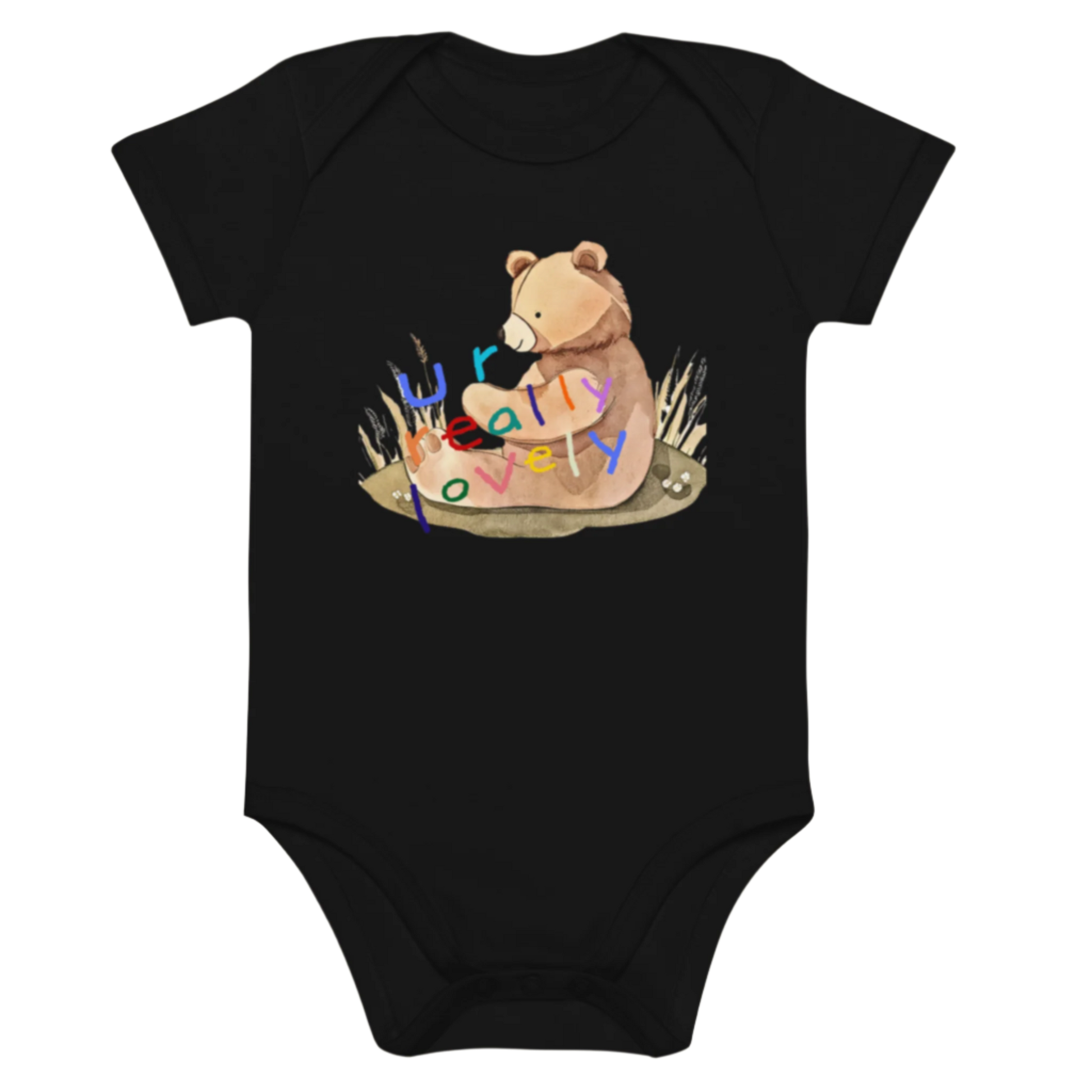 Black Teddy Bear Graphic Organic Cotton Baby Bodysuit