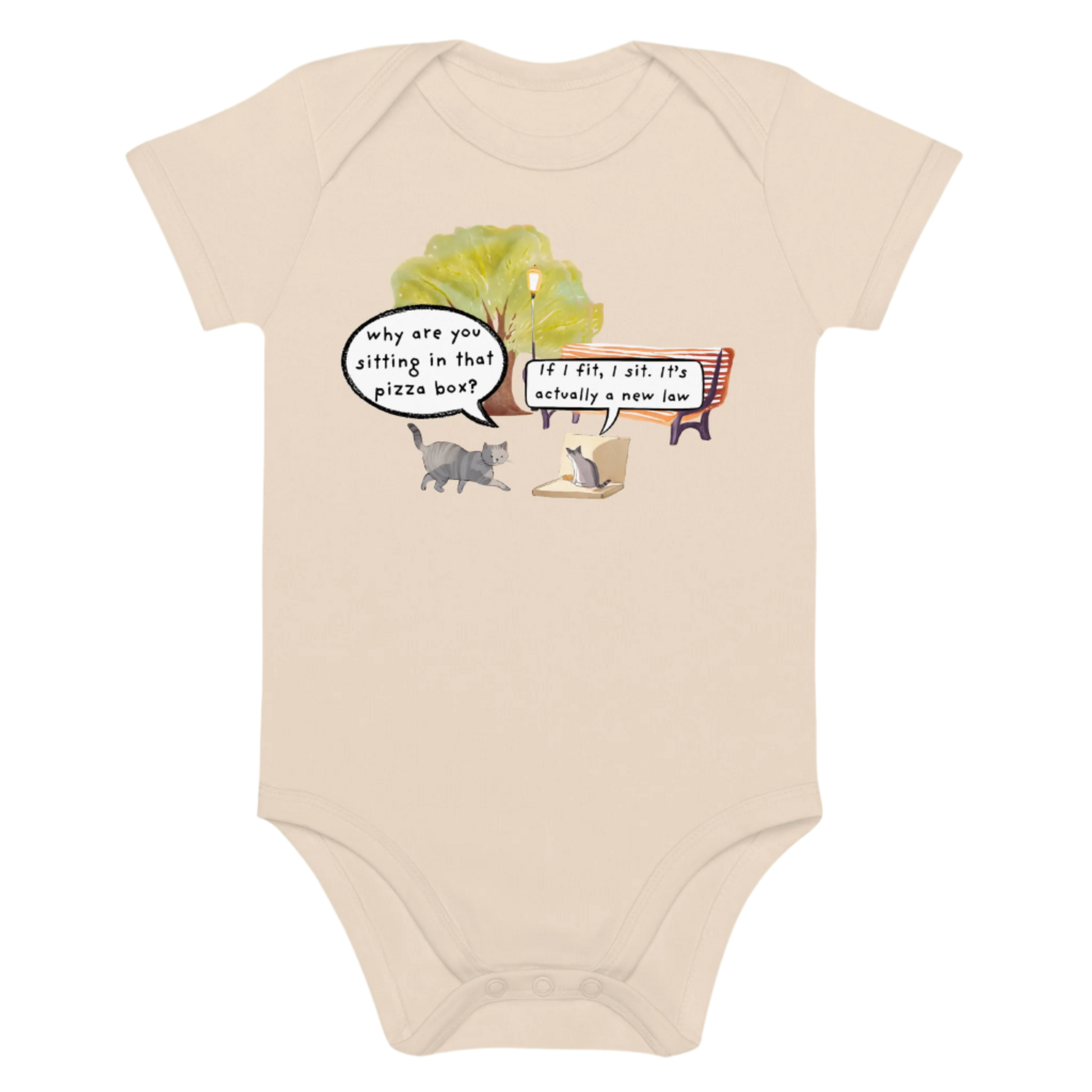 Cat-Themed Baby Bodysuit in a Natural Organic Colour