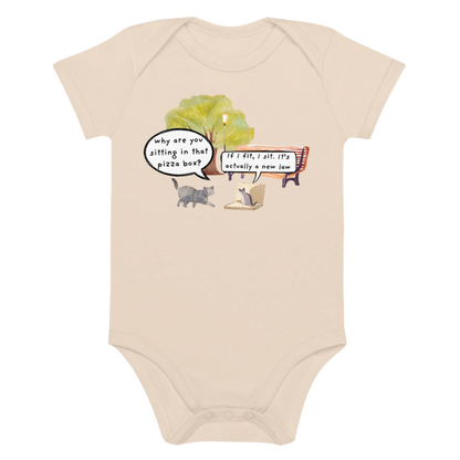 Cat-Themed Baby Bodysuit in a Natural Organic Colour