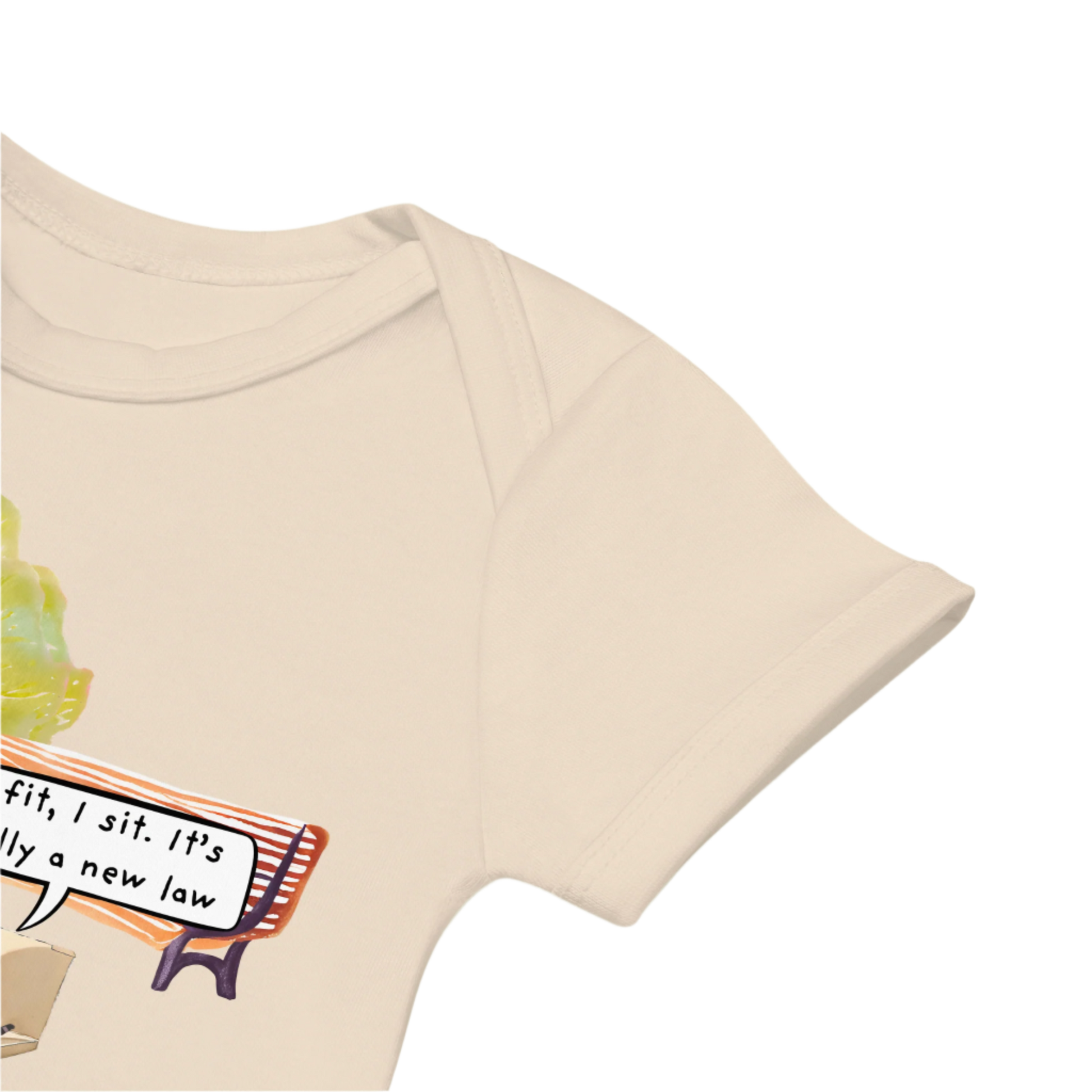 Sleeve of a Cat-Themed Baby Bodysuit in Natural Organic 
