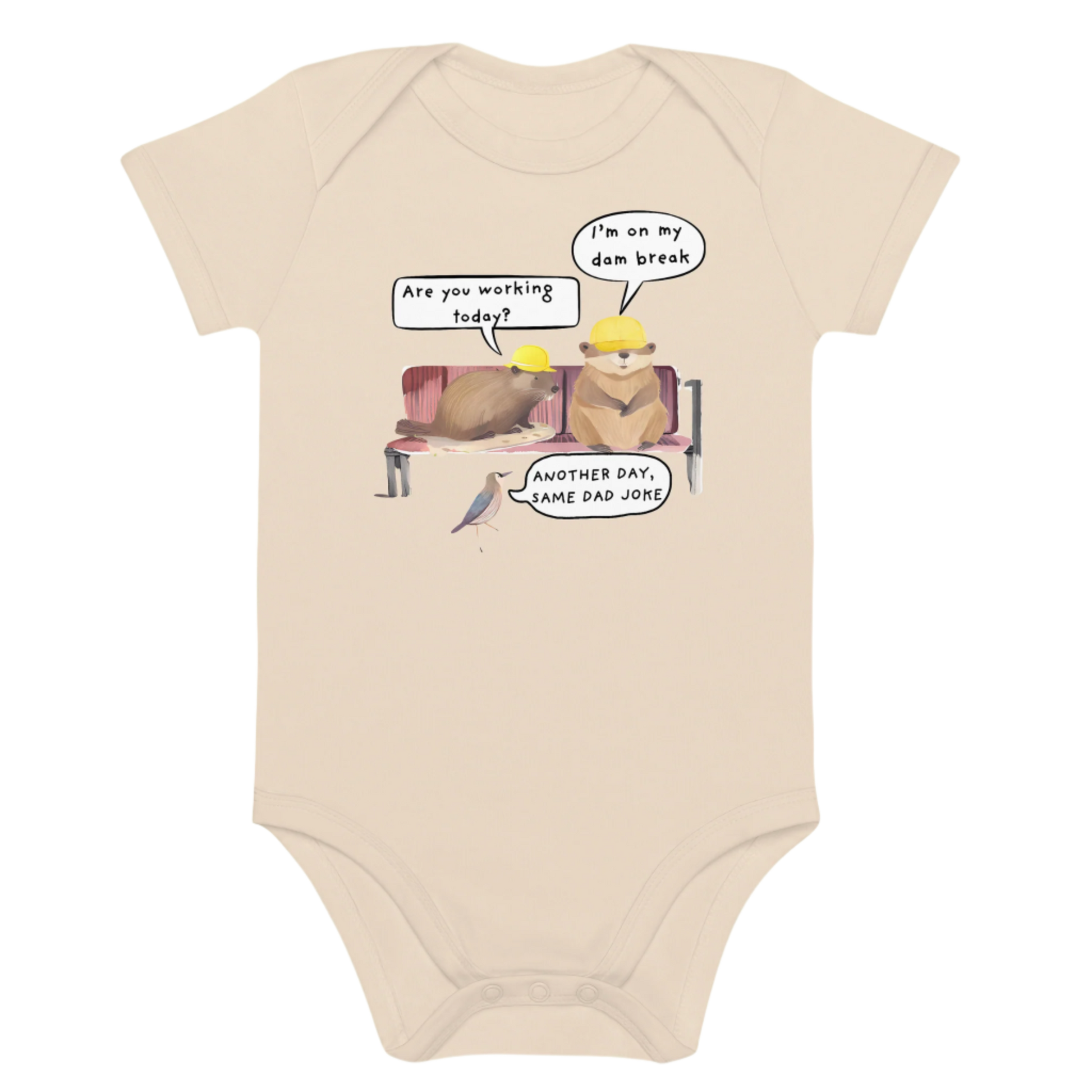 Natural Organic Colour Humorous Beaver-Themed Baby Bodysuit