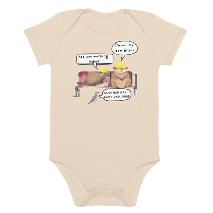 Natural Organic Colour Humorous Beaver-Themed Baby Bodysuit