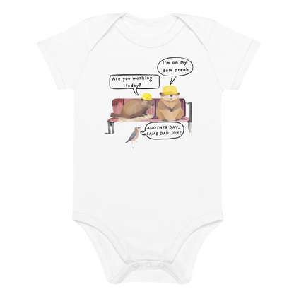 White Humorous Beaver-Themed Baby Bodysuit
