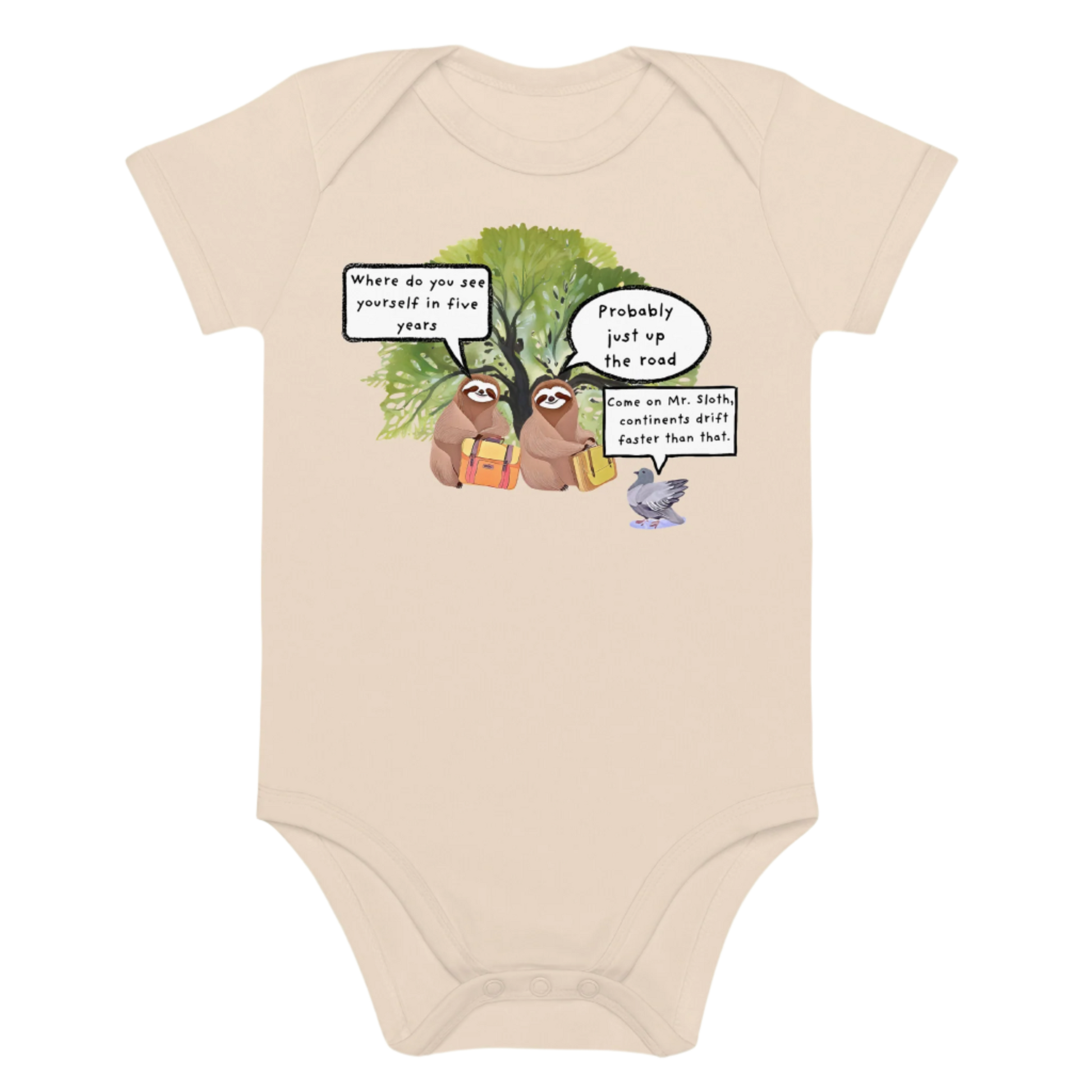 Natural Organic Colour Slow Sloth-Themed Baby Bodysuit 