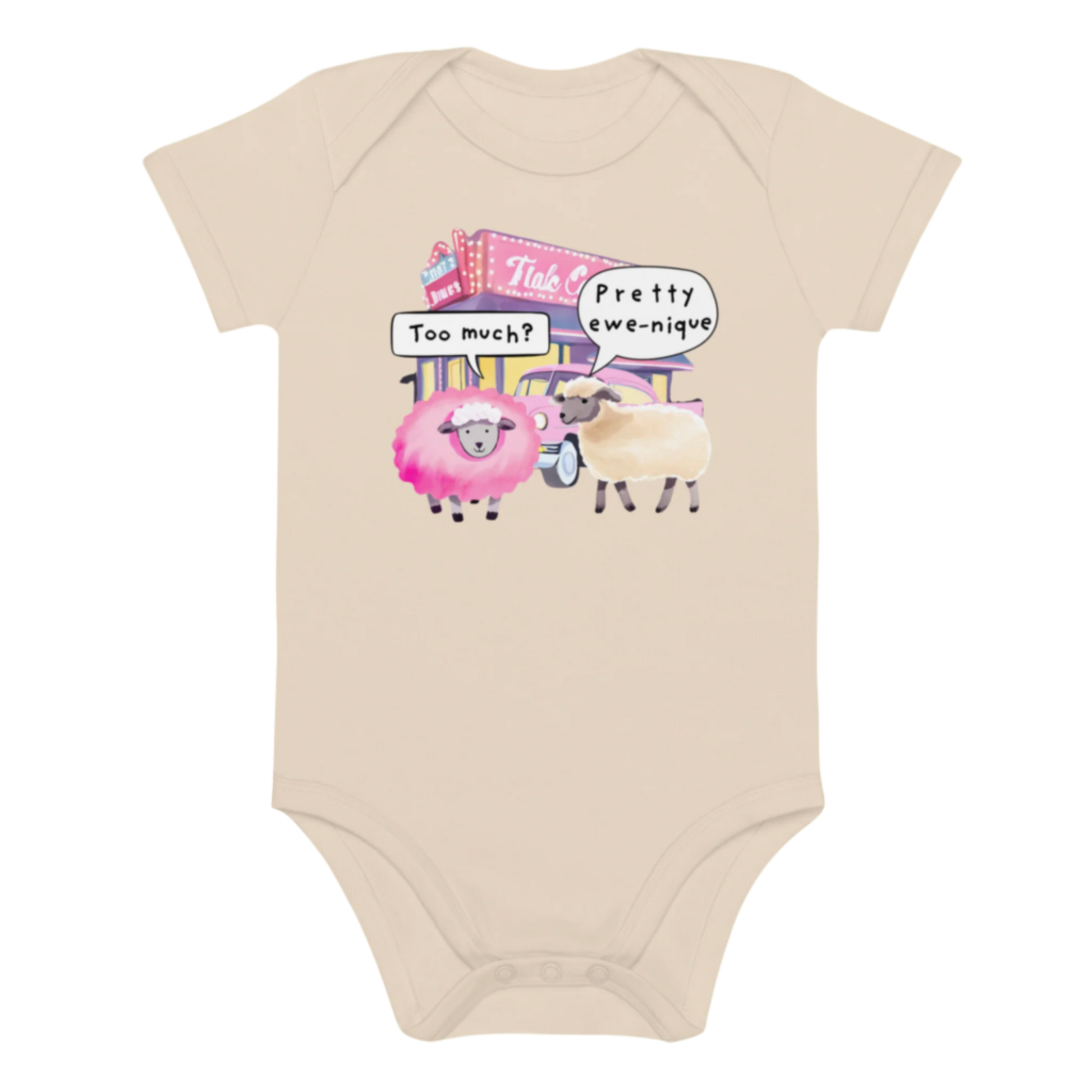Sheep Design Baby Bodysuit in Natural Organic