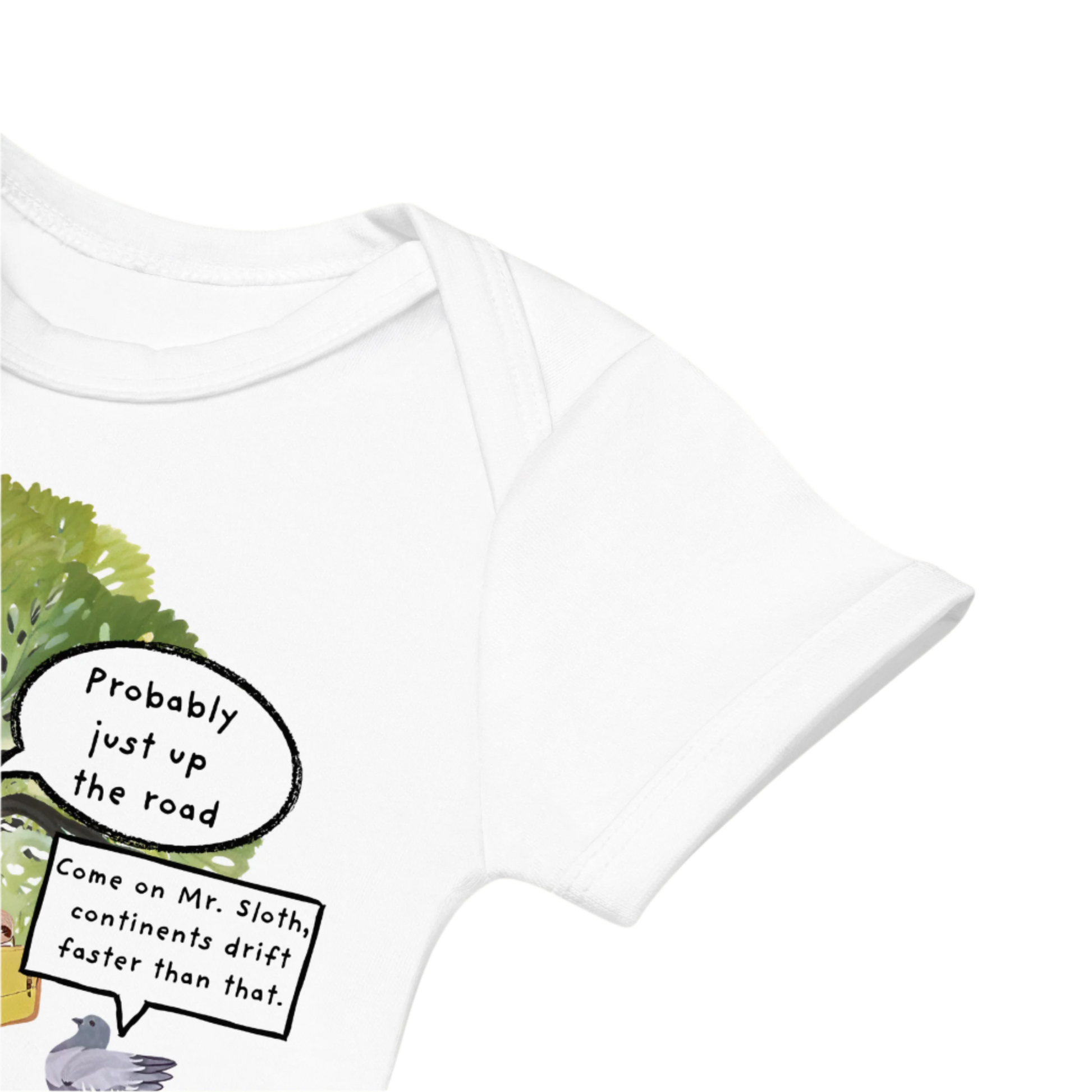 Sleeve of a White Slow Sloth-Themed Baby Bodysuit 
