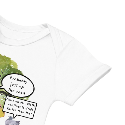 Sleeve of a White Slow Sloth-Themed Baby Bodysuit 