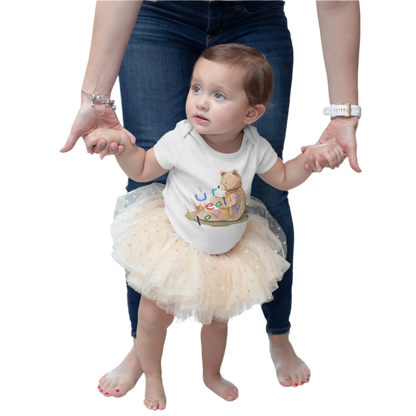 Teddy Bear Graphic White Organic Cotton Baby Bodysuit