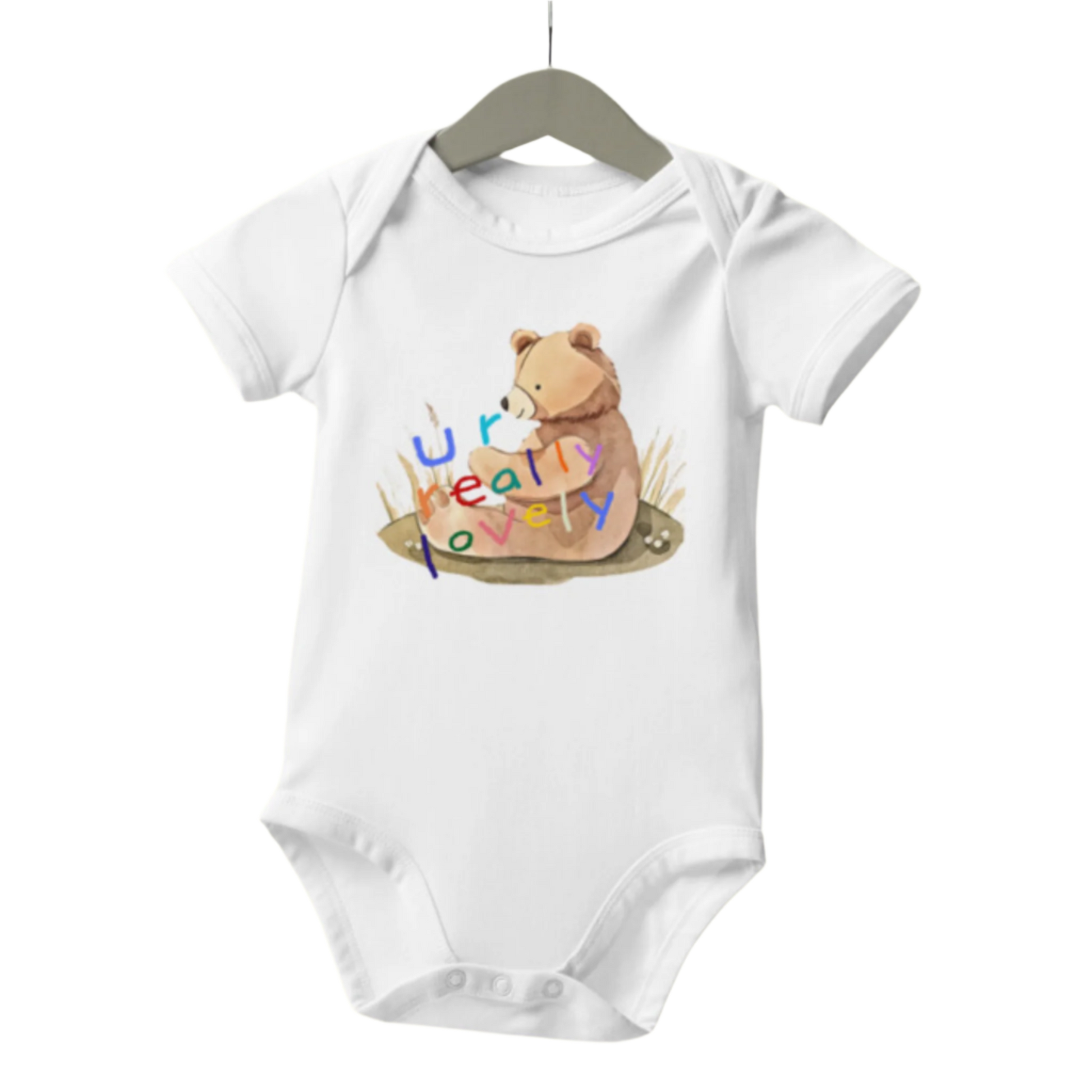 Teddy Bear Graphic Organic Cotton Baby Bodysuit in White