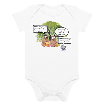 White Slow Sloth-Themed Baby Bodysuit 